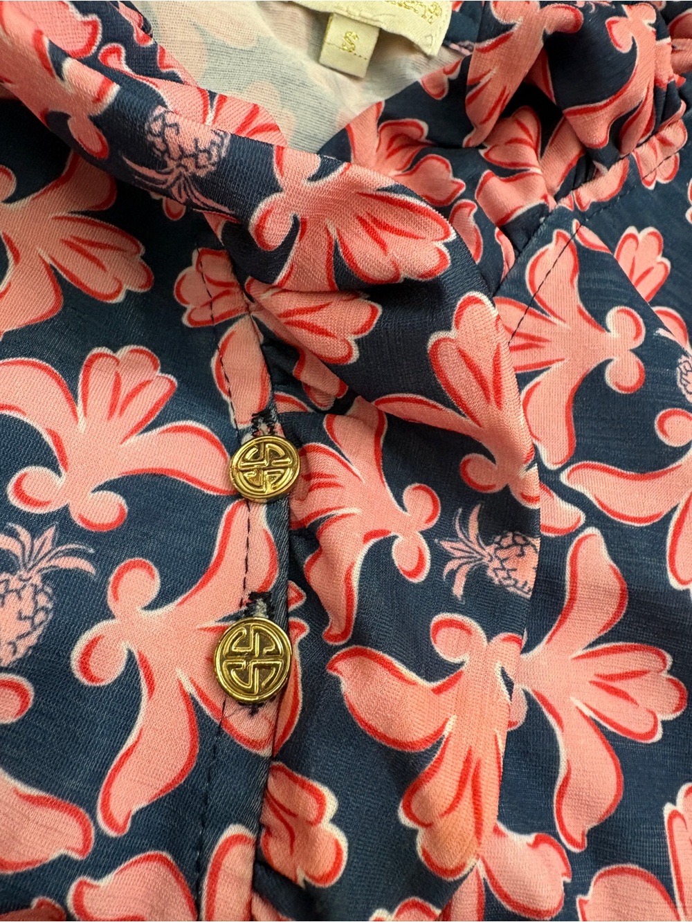 Simply Southern S Navy Pink Medallion Print Ruffle Neck Shift Dress - Picture 4 of 7